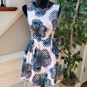 Kaari Blue White and Blue Fit and Flare Mini Dress